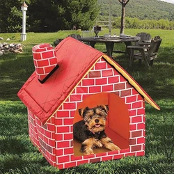 Foldable Kennel Small Dog Cat Kennel Warm and Comfortable Portable Brick Wall Style Pet Dog House Cat Bed