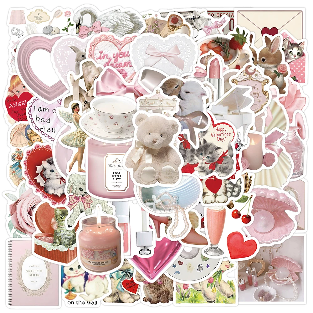 10/30/60pcs Cute Cartoon Pink Coquette Stickers Cat Animal Decals Decoration Notebook Phone Suitcase Fridge Guitar Sticker Toys