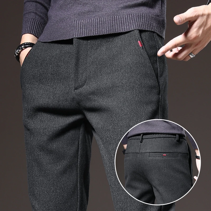 

Осенние новые мужские брюки из матовой ткани, классические деловые тонкие прямые слегка эластичные корейские повседневные брюки, черные, синие, серые