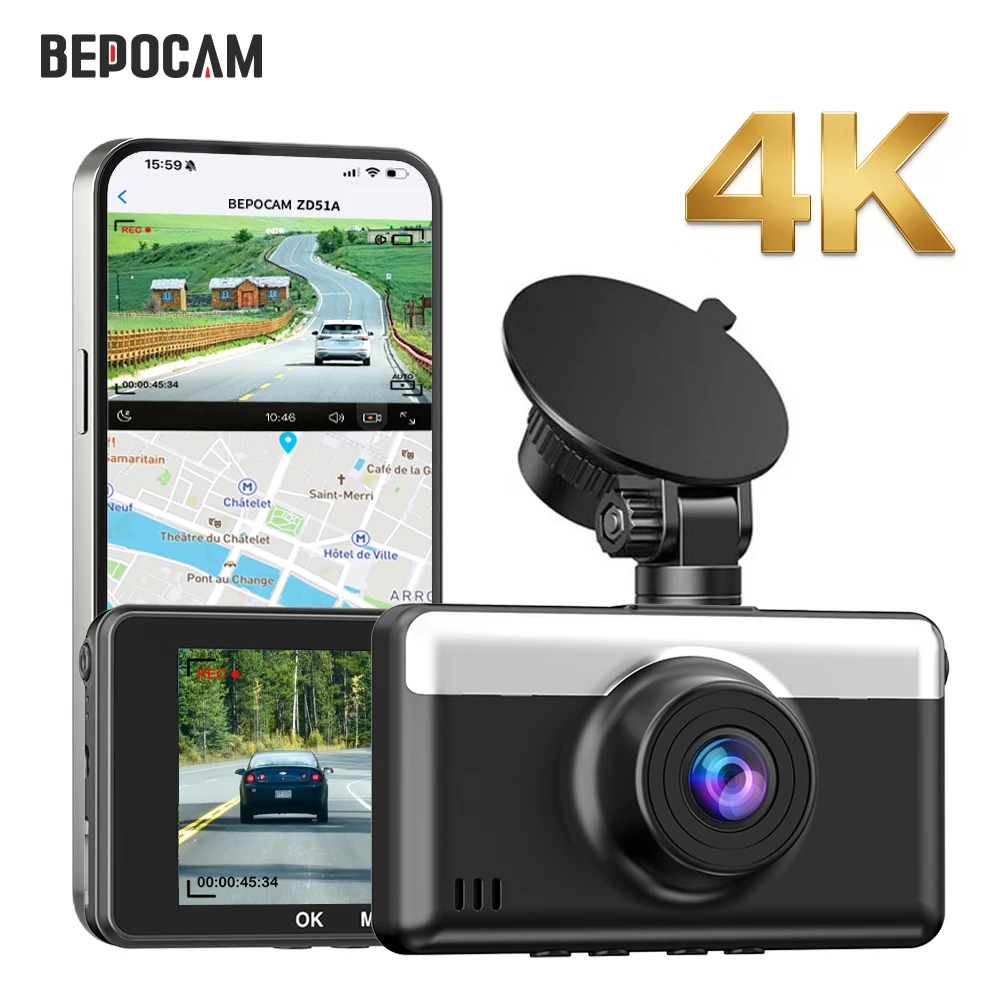 BEPOCAM 4K Recording Dash Camera For Vehicles Front Car DVR 170° Wide Angle Night Vision G-Sensor Loop Recording Car Black Box