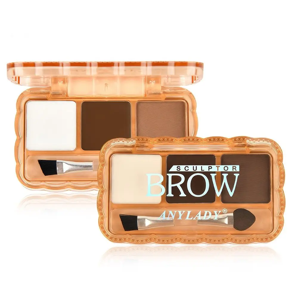 Langdurige wenkbrauwpoederset Waterdicht Zwart Licht Donkerbruin Wenkbrauwtint met borstel 3-kleuren Wenkbrauwvullerpalet