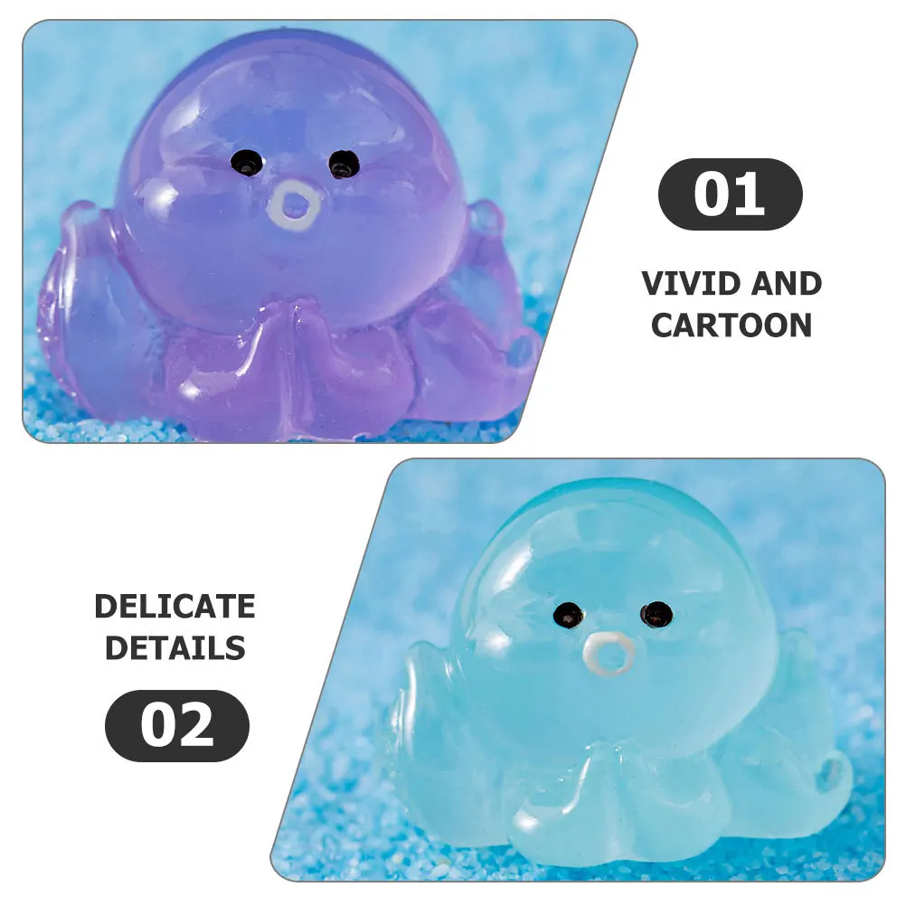 32개 미니 레진 야광 문어 장식품 어두운 곳에서 빛나는 레진 해양 동물 요정 정원 수족관 미니어처 문어