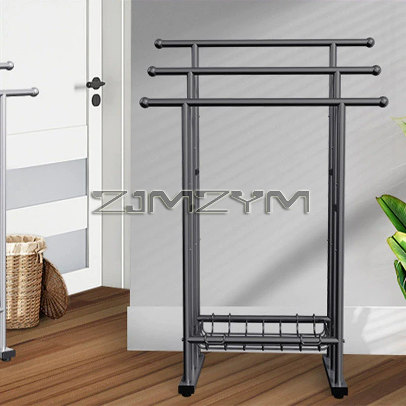 Vertical Towel Rack Non Perforated Metal Hanging Rod Light Luxury Storage For Bathroom And Balcony Space Saving Organizer