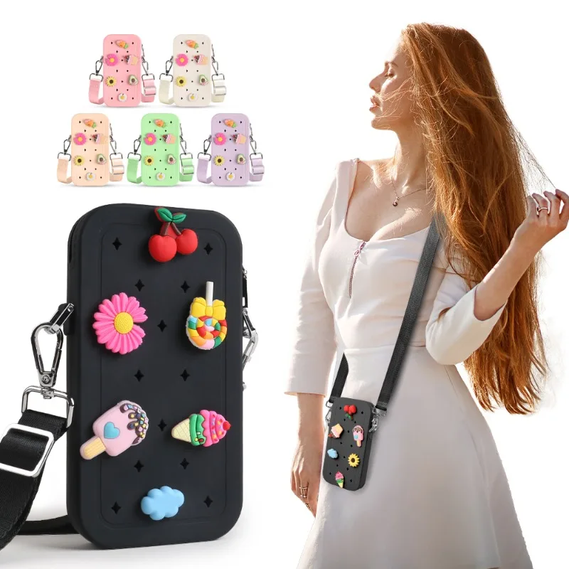 Multifunction Portable Silicone Crossbody Bag Waterproof Zipper Travel Phone Bag Solid Color Color Storage Organizer for Phone