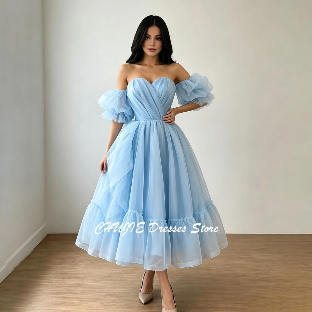 Customized Short Puffy Sleeves Prom Dress Woman A Line Vestidos De Noche V Neck Wedding Evening Dress Customized бальное платье