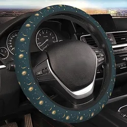 Car Steering Wheel Cover Universal 15 Inch Vintage Sun and Moon Steering Wheel Protector Car Accessories Decor for Men Women