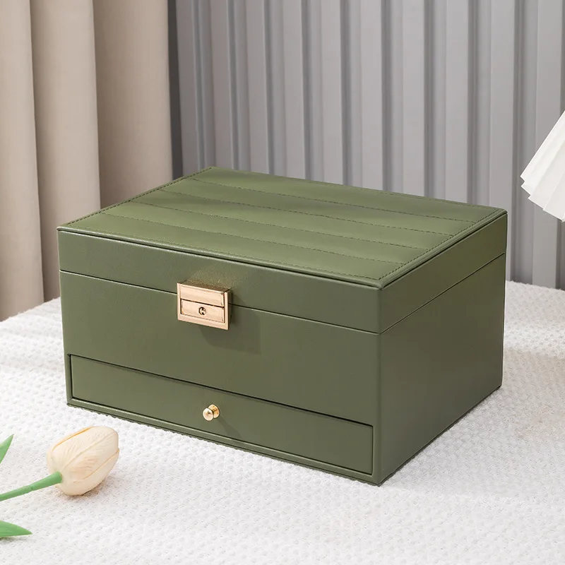 

New exquisite jewelry storage box PU leather lock drawer type watch jewelry box multi-function lock anti-oxidation jewelry box