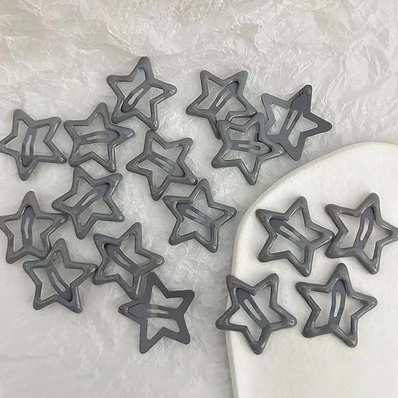 5PCS Girls Black Gray Star Hair Pins Cool Charm Aesthetic BB Hair Clip For Women Pentagram Harajuku Trendy Hair Accessories