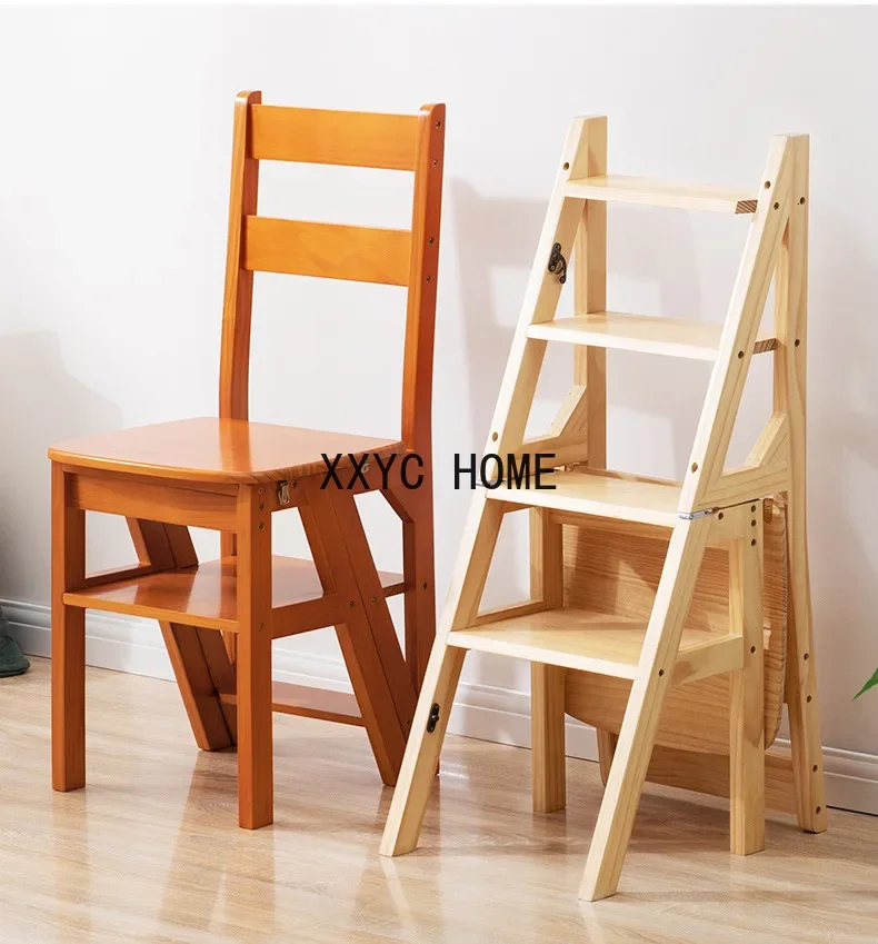 Solid wood ladder chair household ladder chair folding dual-use ladder stool indoor climbing pedal stair multi-function