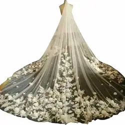 Velos de novia bordados de una capa para mujer, apliques de borde, velo de catedral, vestido de princesa, batas de novia personalizadas