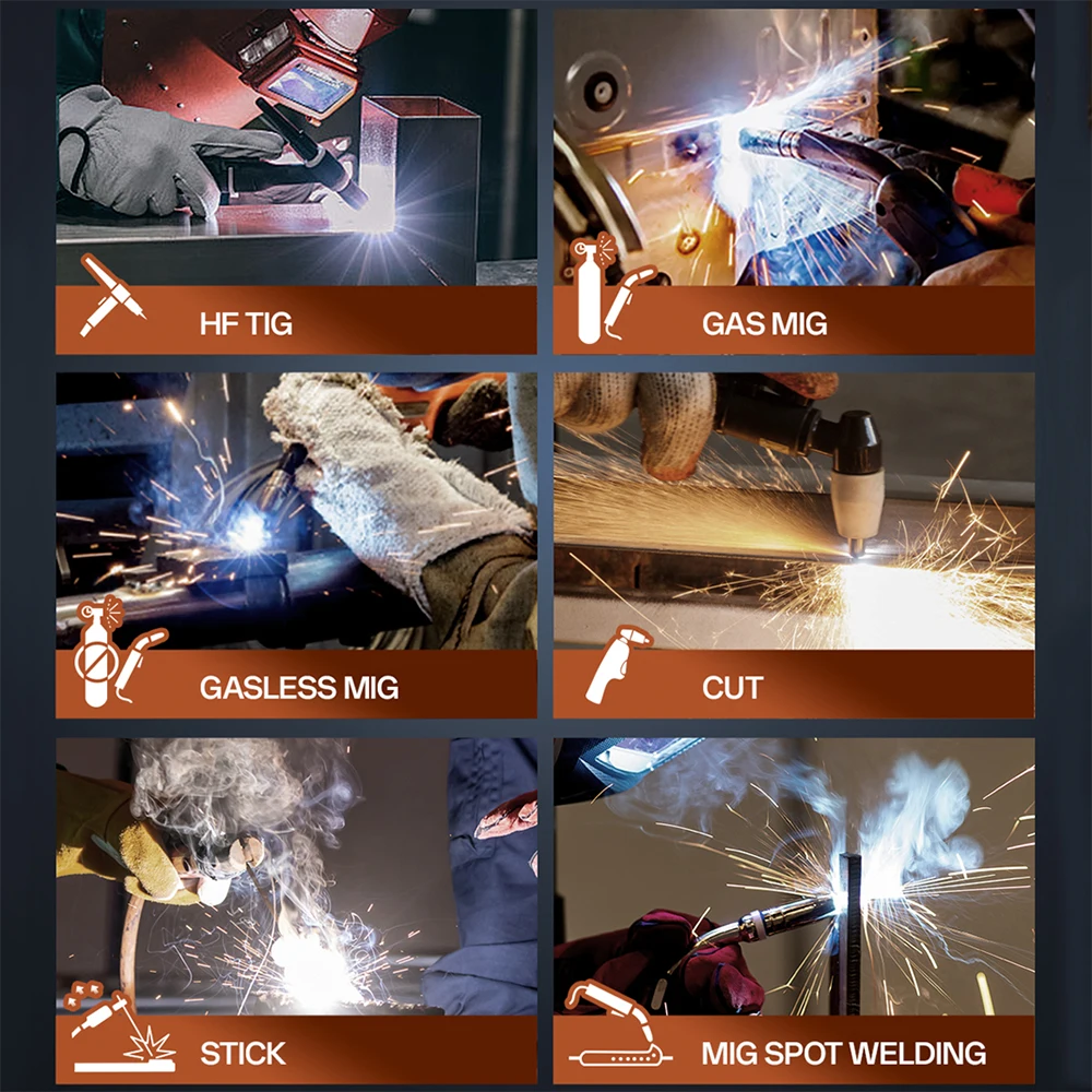 HITBOX 270A 6 in 1 Aluminum Welding Machine Gasless/Gas MIG/HF TIG/Plasma Cutter 40A/Stick/Spot  2T/4T Multi Process Welder Tool