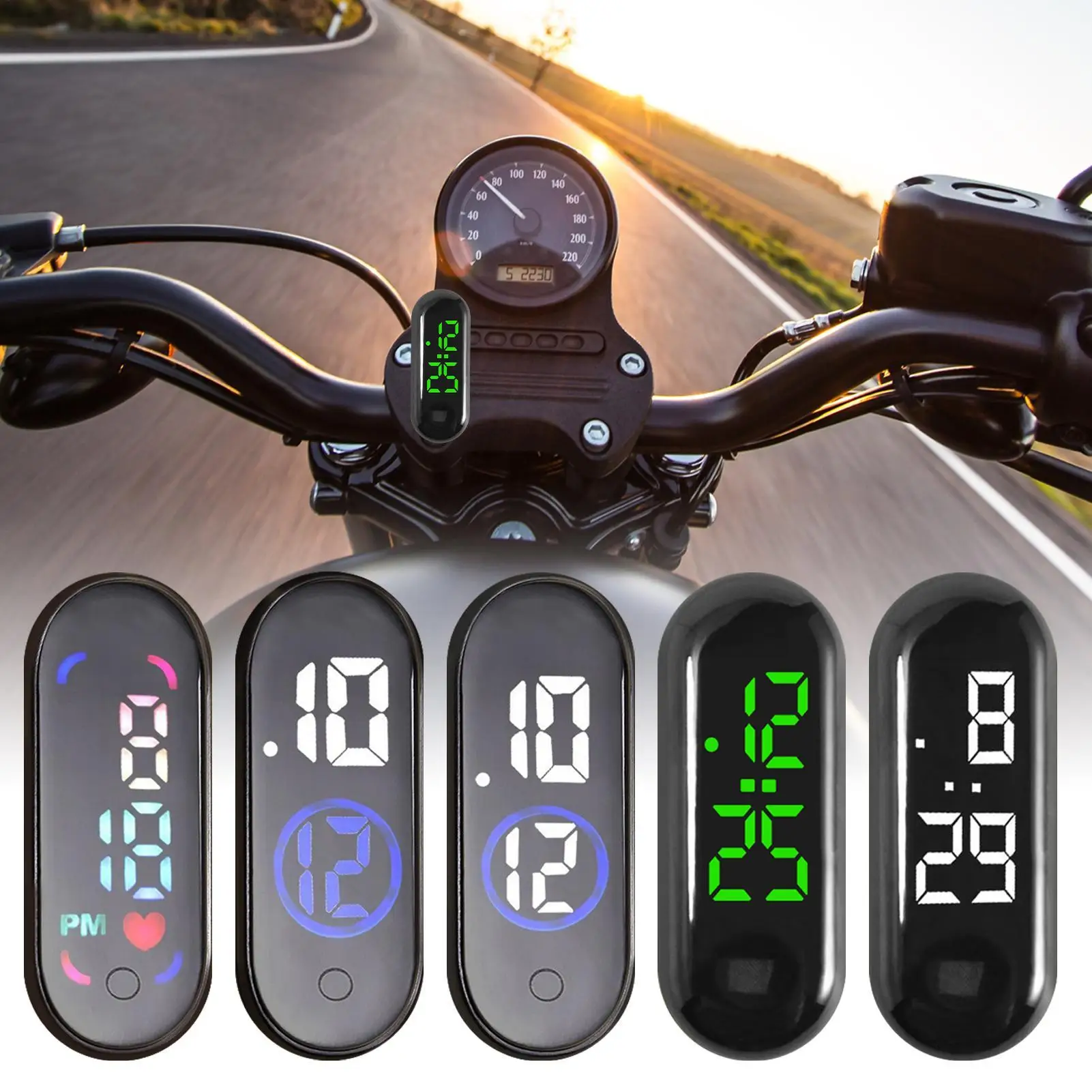 Waterproof Digital Clock Adhesive Dashboard Luminous Display for Car Truck Motorcycle Bike RV Van Interior Mini Travel Time