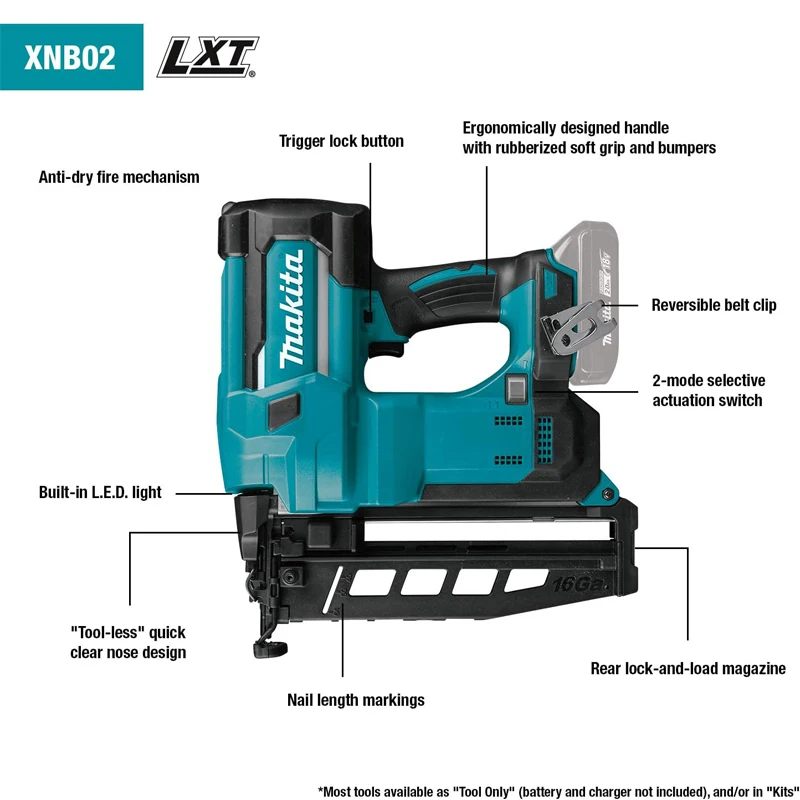 Makita XNB02Z 18V LXT Straight Finish Nailer, 16 Gauge, 2-1/2