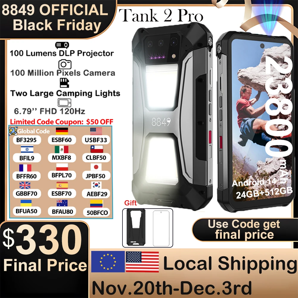 8849 Tank 2 PRO Smartphone robusto com projetor 6,79 "42.4K Display 24GB 512GB Celular 23800mAh 120W Android 14 Phone