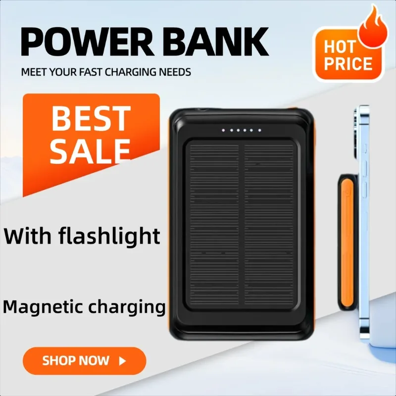 Power Bank 50000mAh Pengisian Daya Nirkabel Magnetik Tenaga Surya - Ringan, Ringkas, dan Portabel