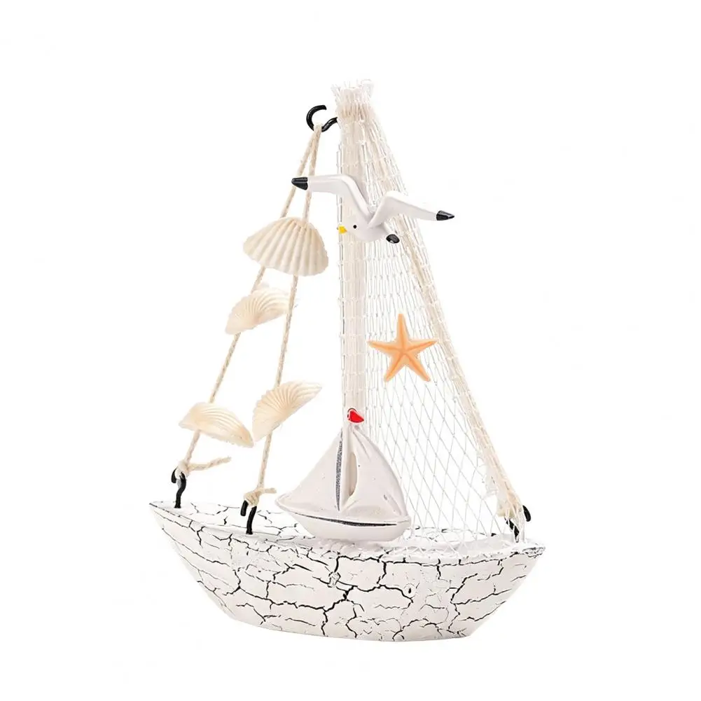Boat Figurine Mini Sailboat Model Nautical Resin Boat Decoration Rustic Vintage Beach Ocean Theme Ship Ornament Miniature Boat