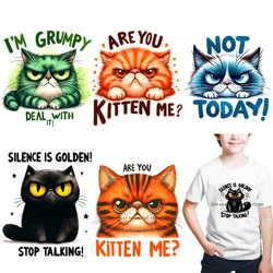 Watercolor comical satire on cats Iron on transfer for Children's clothing dtf transfers ready to press Heat Transfer Printing