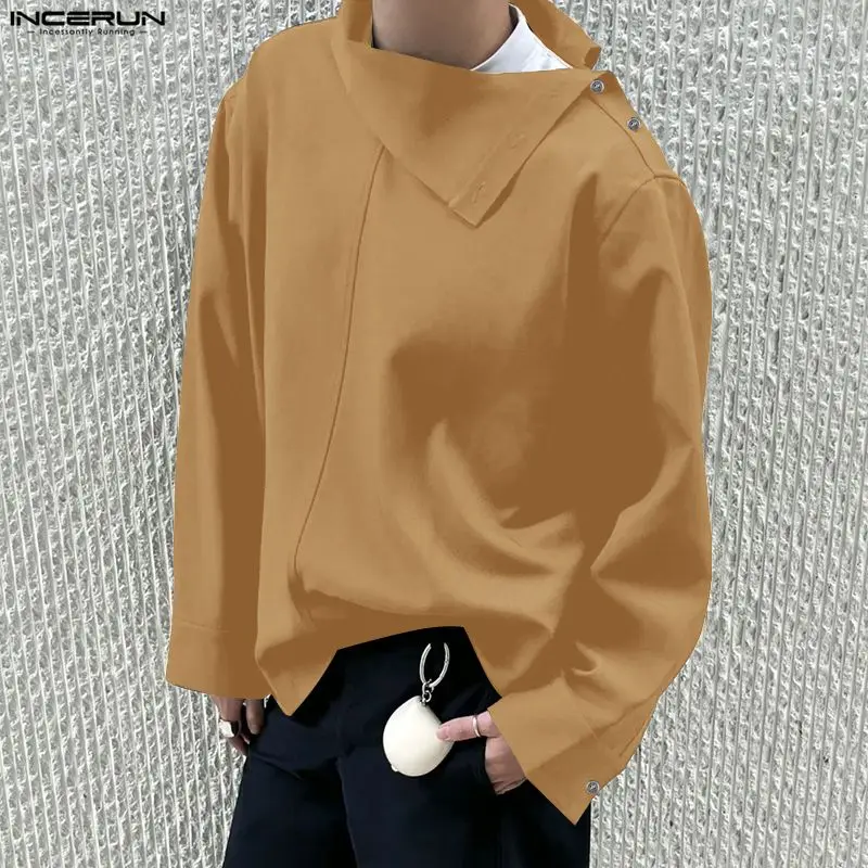 

INCERUN мужская рубашка однотонная с длинным рукавом свободная мужская одежда в корейском стиле уличная мода повседневные мужские топы рубашки для отдыха