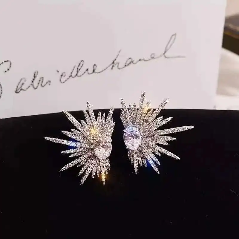 

Shiny Zircon Wings Stud Earrings For Women Luxury Full Rhinestone Firework Snowflake Pearl Earring Girls Party Jewelry