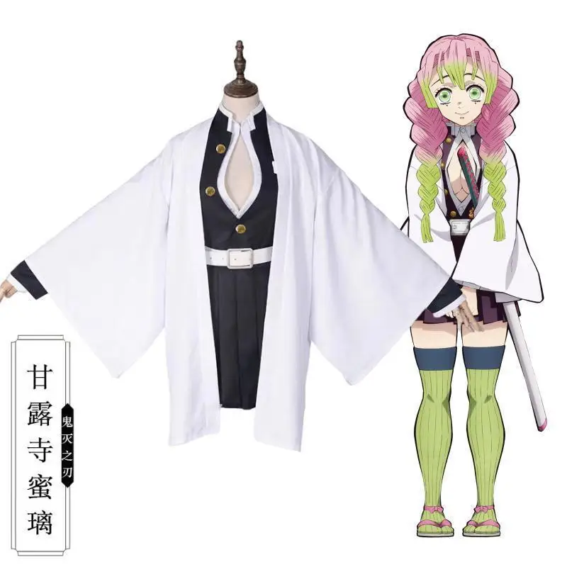 Anime Kanroji Mitsuri Cosplay Kostuum Kimetsu No Yaiba Kostuum Kimono Uniform Kanroji Mitsuri Pruik Halloween Kleding