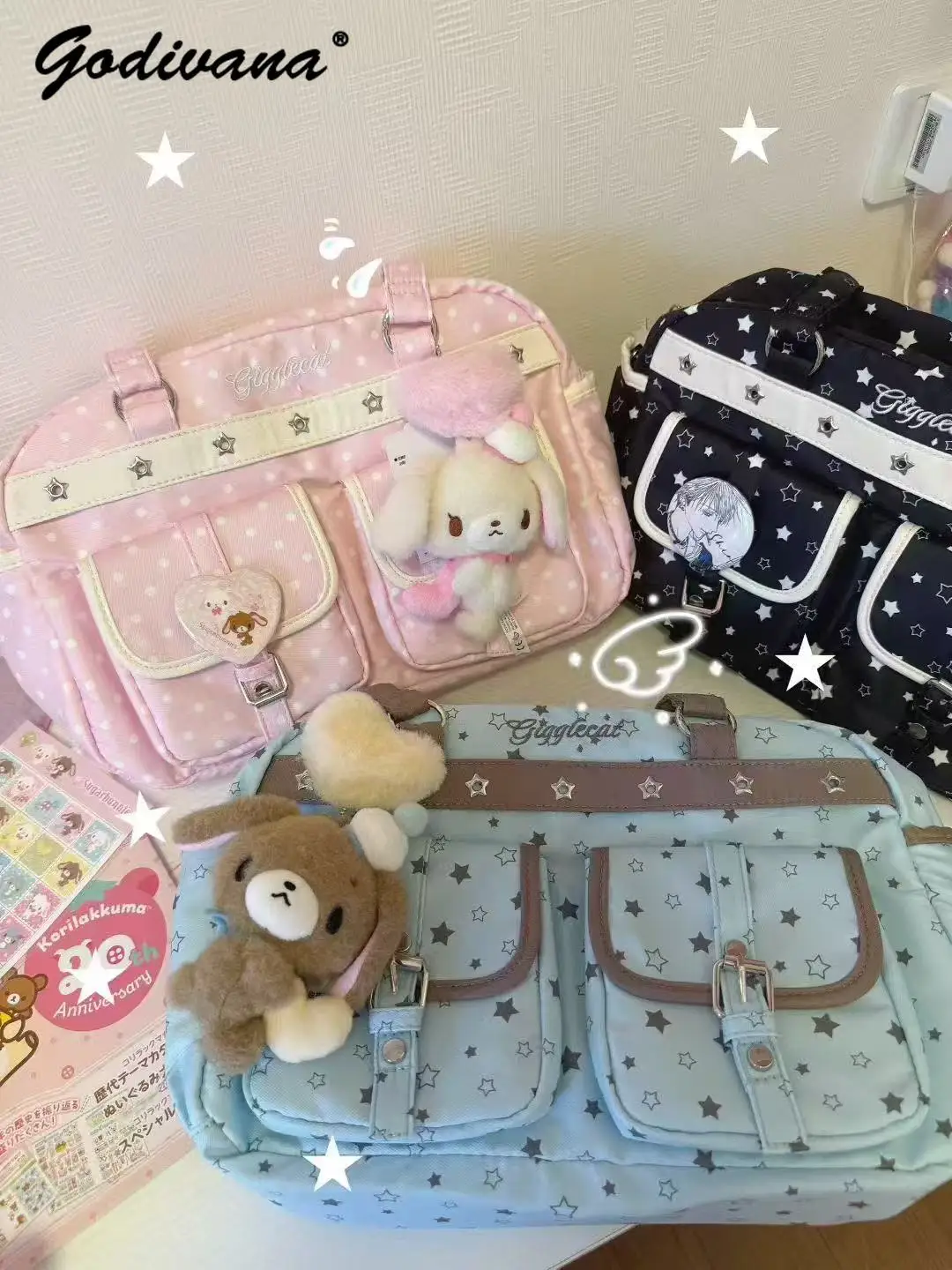 Japanese Style Cute Stars Pain Bag Trendy Y2k Students Jk Uniform Bag Large Capacity Portable Casual Shoulder Bags Female