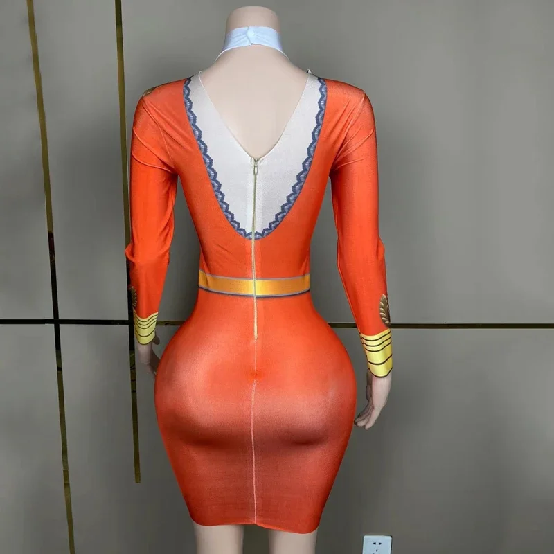 레트로 프린트 페이크 퍼스펙티브 바디수트 드레스 여성 파티 페스티벌 의상 할로윈 나이트클럽 DJ DS 고고 코스튬 레이브 웨어 6979