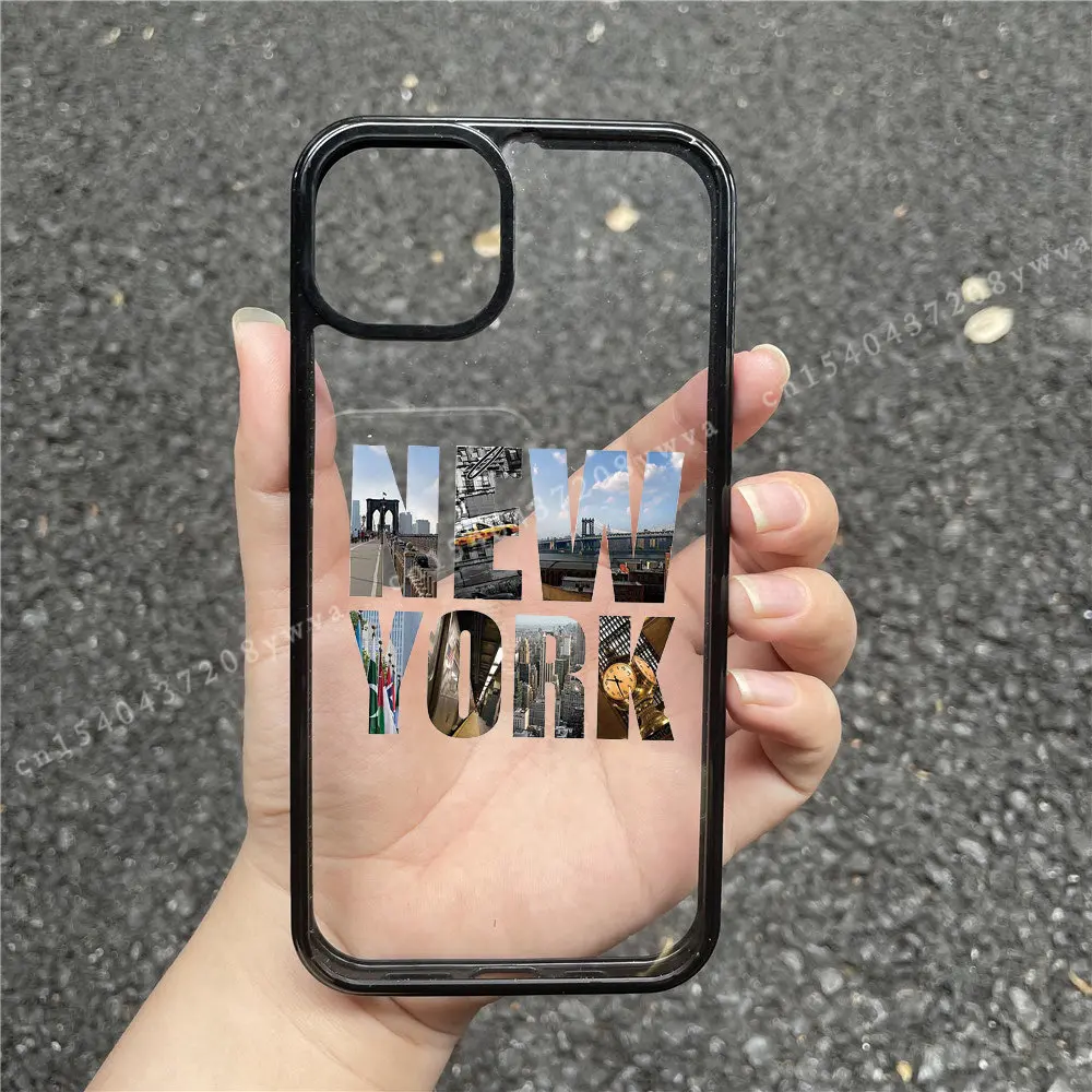 World City Travel Label Hard Transparent Phone Case For iPhone 13 12 11 14 Pro Max XR X XS MAX SE20 7 8Plus New York Cover Coque