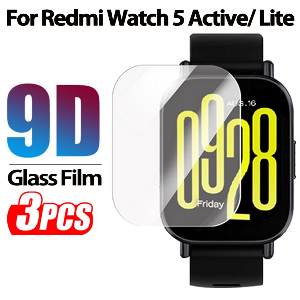 Protetor de tela 9d hd para redmi watch 5 lite, película de vidro temperado para redmi watch 5 active smartwatch, película protetora de tela 3 peças