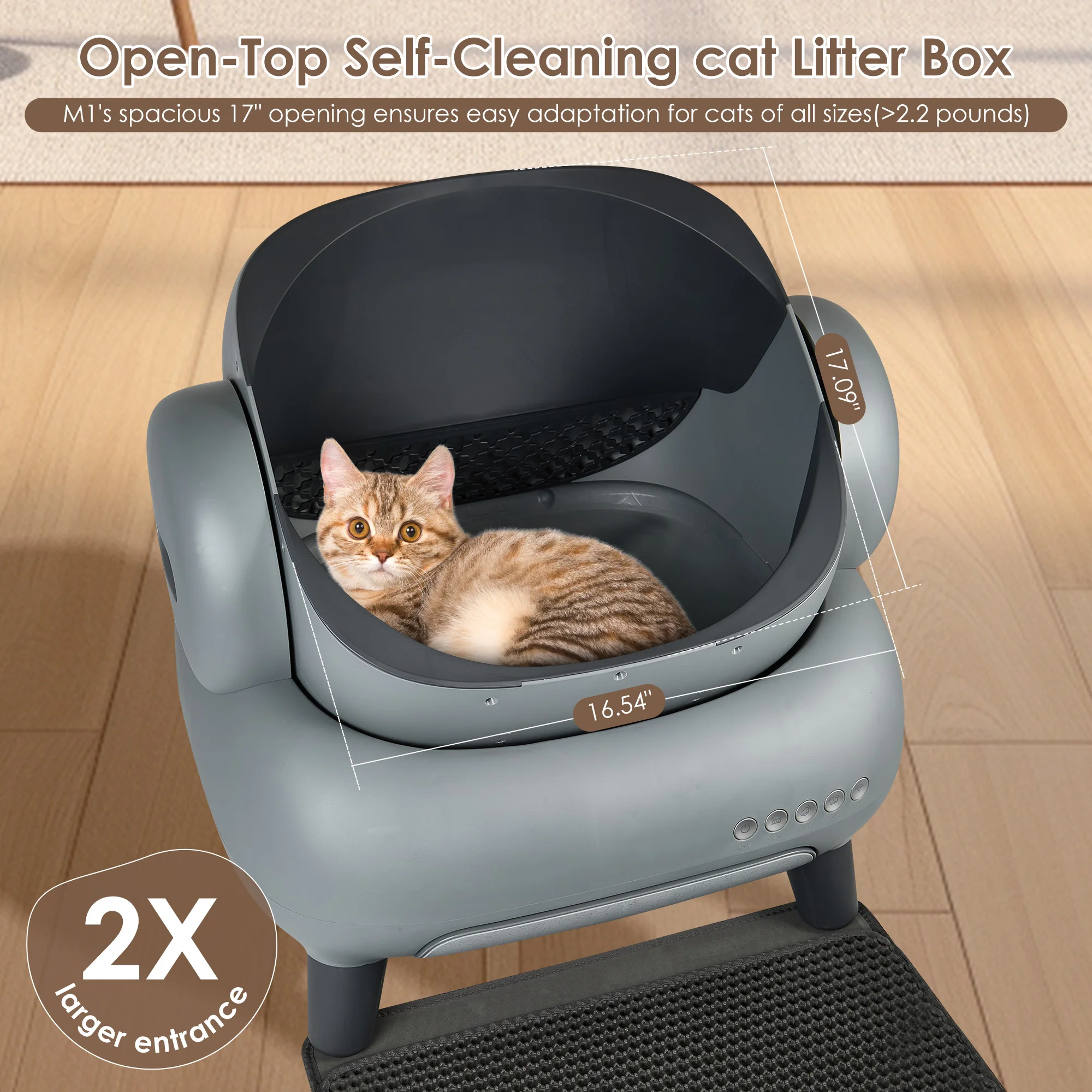 Self Cleaning Cat Litter Box, Automatic Cat Litter Box with Mat & Liners, Large Capacity Self Cleaning Litter Box, APP Control