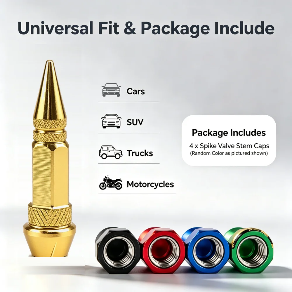 Spike Tire Valve Stem Caps Aluminum Alloy Bullet Design 45mm/60mm 8 Colors Universal Car Motorcycle Wheel Dust Cover Accessories