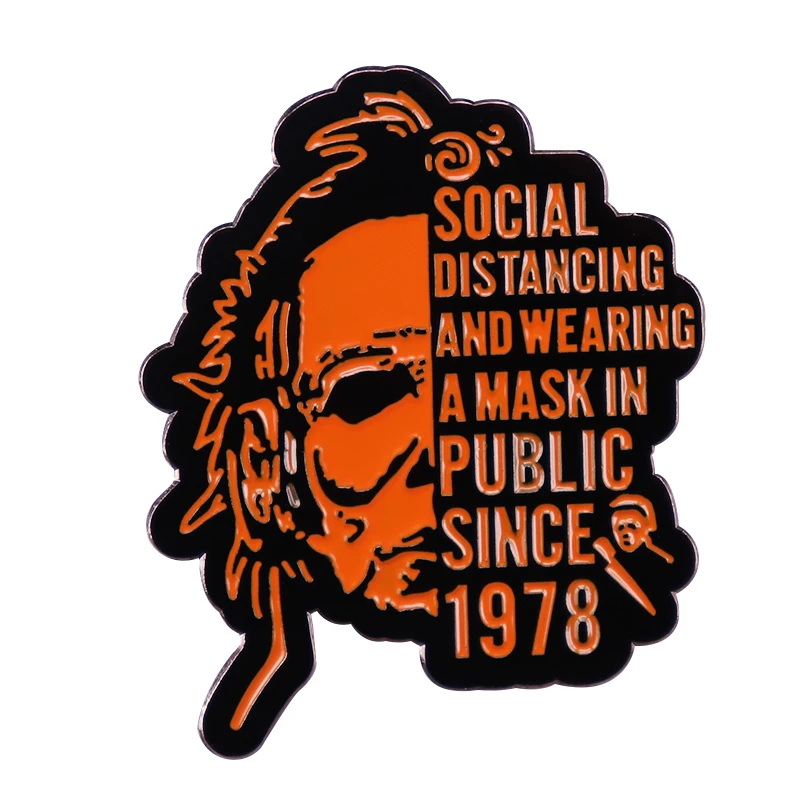 

social distance and wearing a mask enamel pin horror movie killer brooch