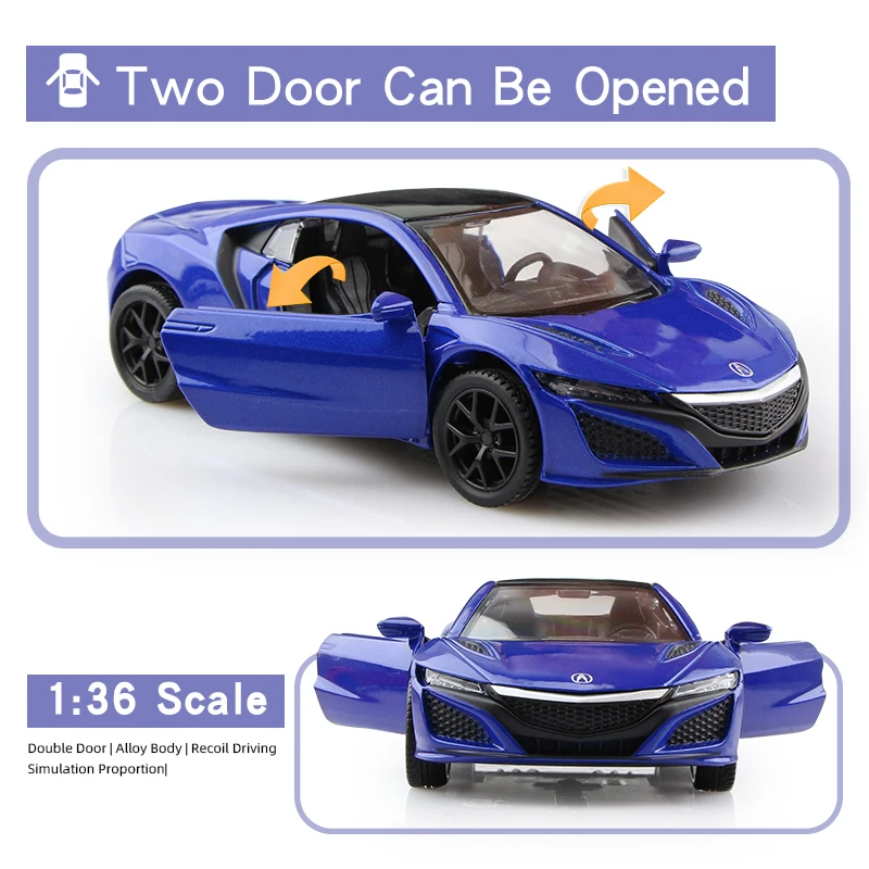 Honda Acura NSX 2017 Supercar Simulation Exquisite Diecasts & Toy Vehicles RMZ city 1:36 Alloy Car Model Pull Back & Doors Open