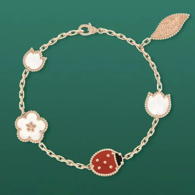 925 Sterling Silver High Quality Exquisite Multifaceted Ladybug Bracelet Ladies Quality Luxury Jewelry Valentine'S Day Gift