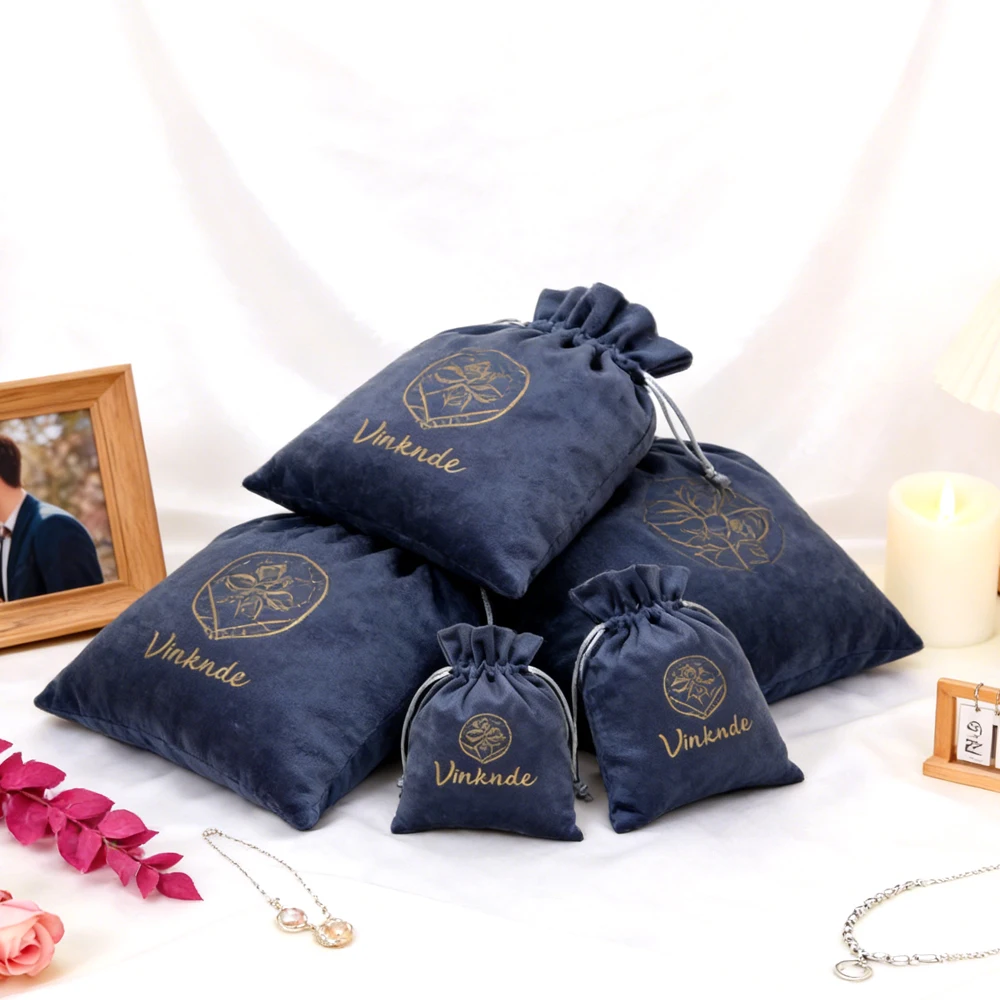 

50Pcs/Lot Velvet Jewelry Bag Drawstring Fabric Pouch Earring Watches Packaging Small Cloth Bags Custom Logo Candy Storage Sack