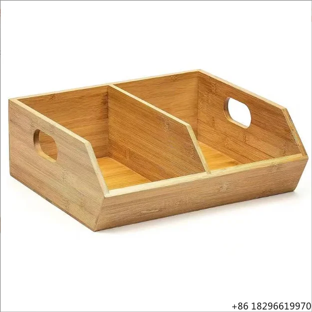 Natural Bamboo Compartment Storage Organizer Multi Purpose Kitchen Office Desk Caddy with Handle Eco Friendly Divided Tray