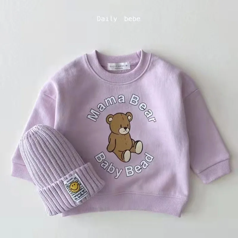 2025 outono novas crianças moletom bonito urso carta impressão meninos meninas casual pulôver algodão bebê versátil topos crianças roupas