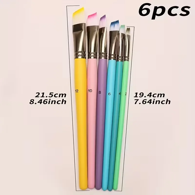 6pcs Color Brush Set, 4 Different Sizes and Shapes, Suitable for Acrylic Painting, Oil Painting Brushes, Watercolor Brushes