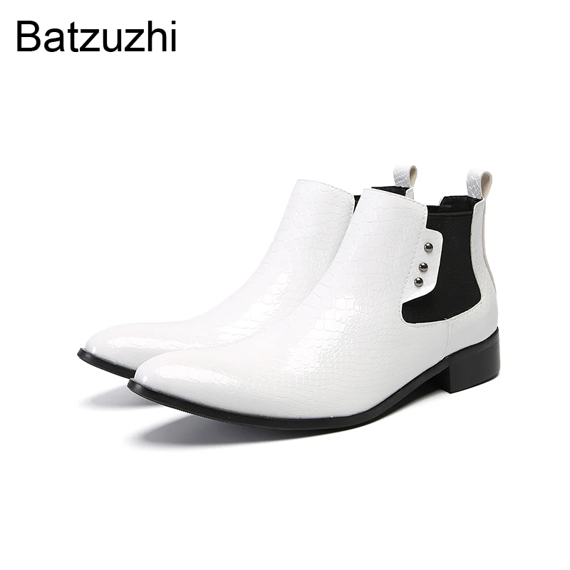 

Batzuzhi Luxury Handmade Men's Boots White Low Heels Genuine Leather Ankle Boots Business Footwear! Big Sizes US6-12