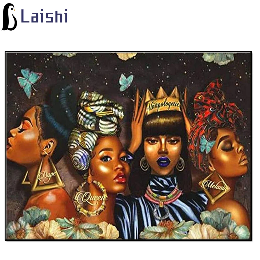 

5D Diy Afro Queen Sisters, Butterflies round diamond painting kit animal mosaic diamond embroidery home decoration new year gift