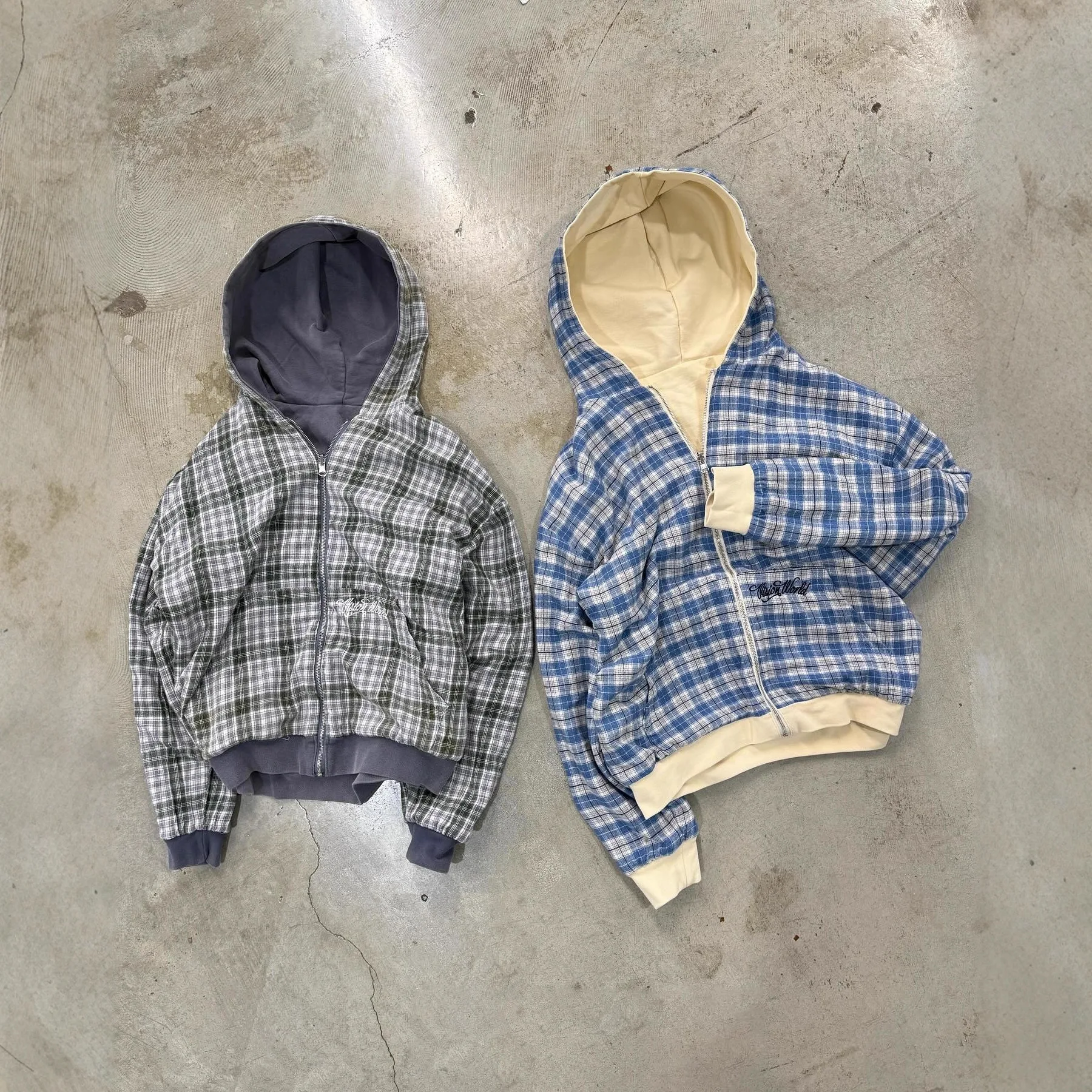

Korean Harajuku Women's Zip Up Hoodie Autumn Winter Fashion Wear on Both Sides Plaid Hoodie Jacket Coat Y2k Streetwear Men/women