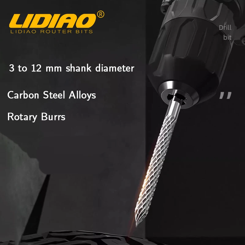 LIDIAO Carbon Rotary Burrs Drill Bit Carbide Metal Wood Drill Bit Tire Repair Tool Accessories Shank Diameter 3/4.5/6/8/10/12mm