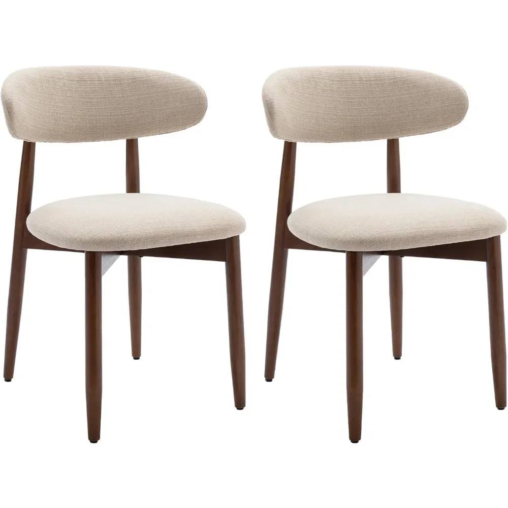 

Wooden Dining Chairs Set of 2, Modern Fabric Upholstered Kitchen Side Chairs, Farmhouse Dining Room Chair with Foot Pegs, Beige