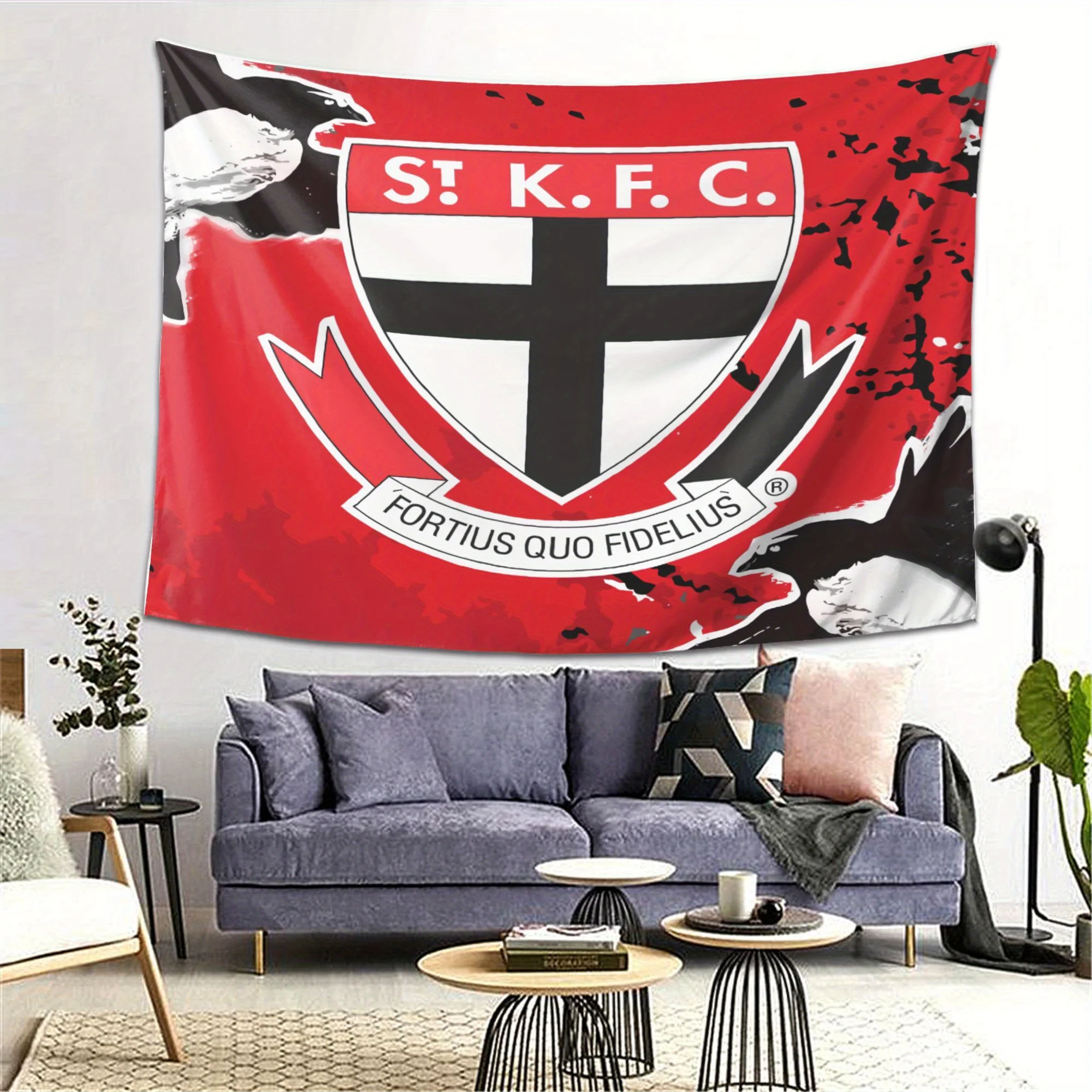 St Kilda Football Club Themed Peach Skin Rug Vibrant Red & Black Design with Cross & Wings Emblem Artistic Home Decoration
