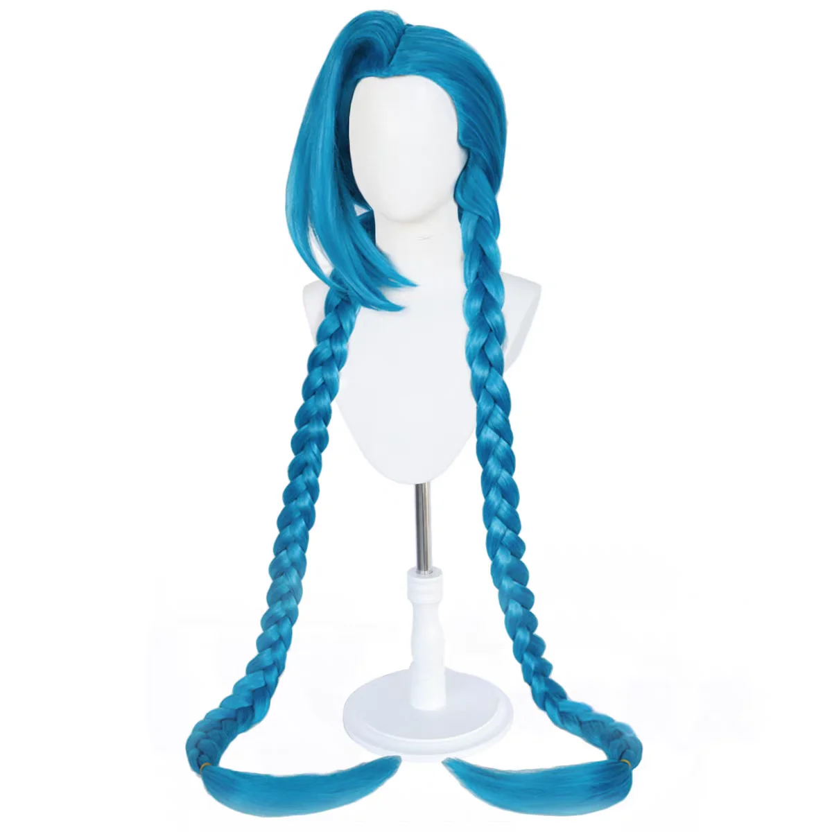 LOL Jinx COSPLAY วิกผมยาวสีฟ้าวิกผมสีฟ้า Braid ความร้อนทนผมสังเคราะห์อะนิเมะวิกผมและหมวกวิกผม