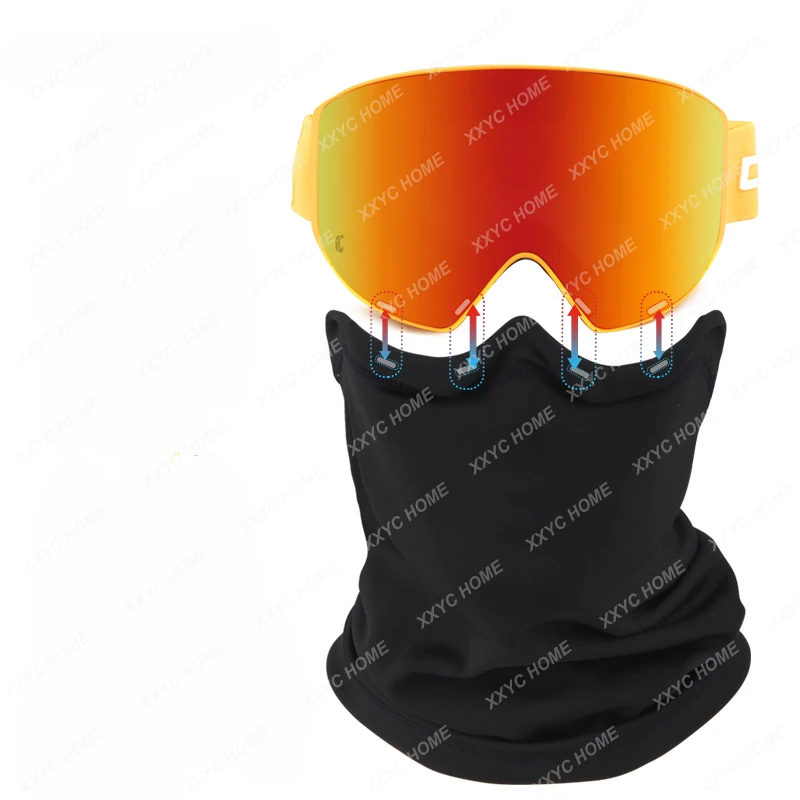 Ski Goggles Men's and Women's Adult Frameless Magnetic Lens Large Vision Cylindrical Asian Goggles Anti-Fog