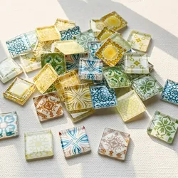 30PCS 1.5CM Bohemian Ethnic Style Square Crystal Glass Mosaic Tiles, DIY Craft Supplies for Home Decor
