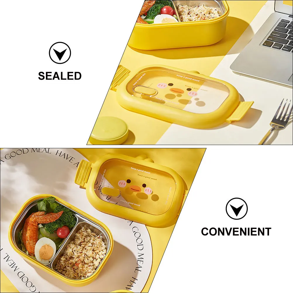 

Sturdy Bento Container Lunch Box Portable Lightweight Food Storage With Lid For Adults Reusable Stainless Steel Cartoon Design