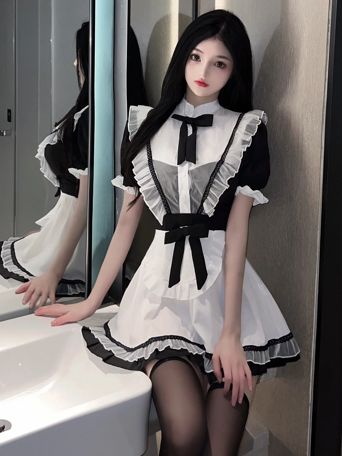 

Sweet Maid Mini Dress Sexy Girl Servant Uniform Cosplay Dress Hot Sexy Korean Women Tops 2023 New Bow Tops S347