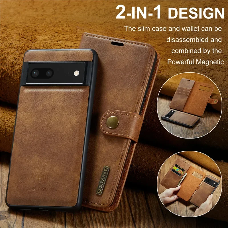 Pixel 9 Pro XL 5G 2In1 Detachable Magnetic Leather Flip Case For Google Pixel 8 Pro Luxury Cover Pixel 7 Pro 7A 8A Wallet Funda