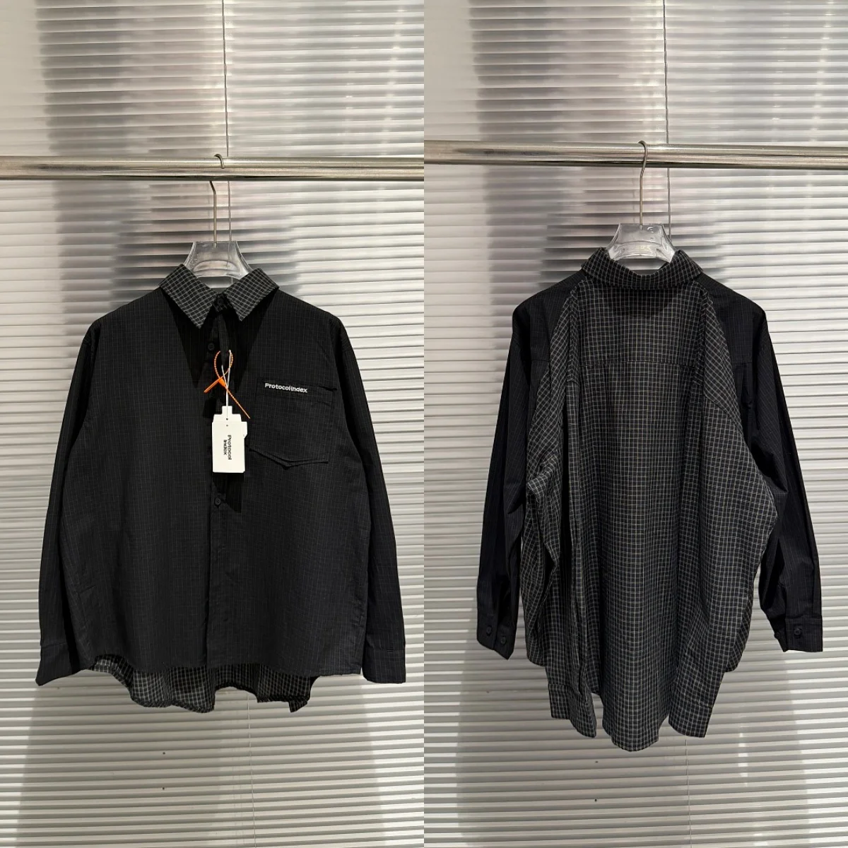 Men's Streetwear Long Sleeve Shirt Fake Two Pieces Patchwork Casual Loose Button Down Shirts Hip Hop Oversized Blouse Male Tops